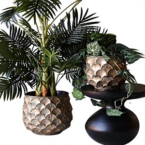 Modern Luxury Metal Round <b>Plant</b> <b>Pot</b> Circular Scale Pattern <b>Glazed</b> Planter for Home Indoor Green <b>Plant</b> - Product Image 1