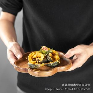 Ensemble de plateaux à fleurs en bois d'acacia, forme irrégulière, plateau de service en bois massif pour enfants, salle à manger, hôtel, café, thé - Product Image 4