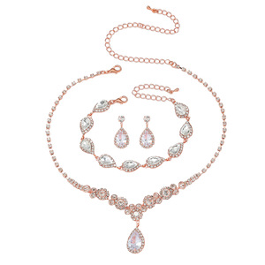 תכשיטי כלה שלוש חתיכות כלה יום השנה, סט אבני חן מסנוור zircon sazoon שרשרת דמעה מלאך דמעה עגילי זהב - Product Image 5