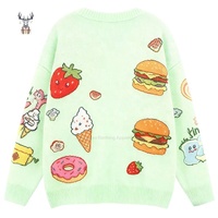 Nanteng personnalisé coton hiver couleur bloc mignon dessin animé nourriture Jacquard col rond à manches longues bouton Cardigan chandails pour les femmes
