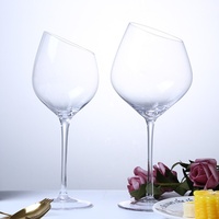 Schuin afgeschuinde rand wijnglas kristal glazen beker met schuine mond lange steel rode witte wijnglas bruiloft decoratie