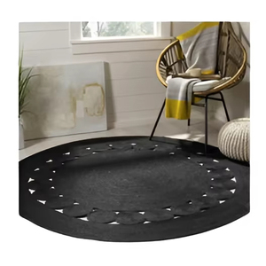 Round Braided Black Jute <b>Rug</b> with Decorative Cutout Border for Living Room Bedroom Entryway and <b>Boho</b> Home Decor - Product Image 6
