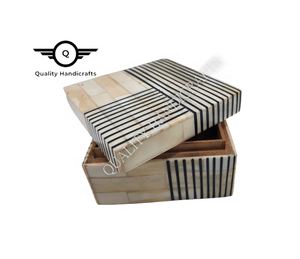 Boîte à bijoux en incrustation d'os de meilleure qualité Boîte de rangement en bois et métal fabriquée à la main pour cadeau et décoration intérieure d'Inde - Product Image 5