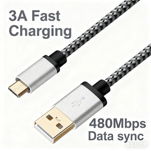 สายชาร์จเร็ว LUNG KAY แบบถักไนลอน ยาว 1.8 เมตร ชุบทอง Micro-USB 2.0 รองรับกระแสไฟ 3A - Product Image 2