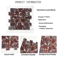 Mosaïque de marbre Rosso Levanto, tuiles rectangulaires en pierre rouge pourpre pour la décoration intérieure des murs, salles de bain et cuisines
