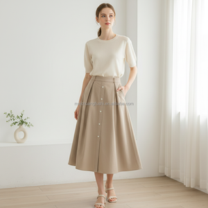 <span class=keywords><strong>Falda</strong></span> Midi Plisada Elegante <span class=keywords><strong>con</strong></span> Botones y Cintura Alta, Personalizada OEM, para Oficina, Informal, Larga, <span class=keywords><strong>con</strong></span> Bolsillos, para Mujer - Product Image 3