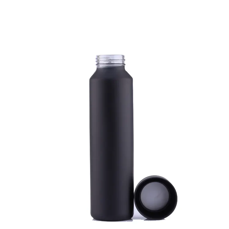 कस्टम प्लास्टिक के ढक्कन के साथ 500ml मैट काले पानी कांच की बोतल