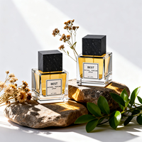 Envases de Perfume Cuadrados de Vidrio de Lujo con Tapa Cuadrada de Madera Negra de 30 ml y 50 ml con Caja de Empaque