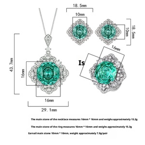 Factory Wholesale Eco-friendly Copper 16-10mm Green Cubic Zirconia Wedding Floral Design Pendant <b>Earrings</b> Ring <b>Sets</b> for Women - Product Image 2