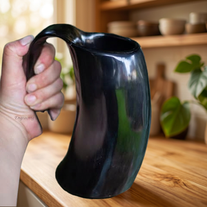 Chope à bière en corne de buffle faite à la main, style viking, écologique, sans danger pour les aliments, décorative, guerrier nordique, Fenrir, vaisselle - Product Image 5