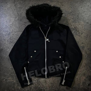 Fabricant Personnalisé Unisexe 360 420 g/m² Molleton de Coton Français Fausse <span class=keywords><strong>Fourrure</strong></span> À Capuche Veste Hoodie Vierge Zippée pour Hommes - Product Image 4