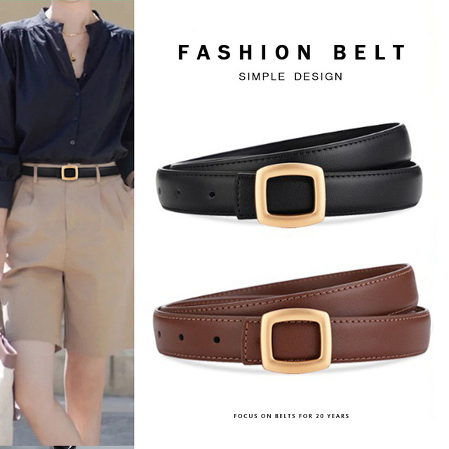 JULUN Belt Manufacturer Thin Genuine Leather Women Belt Classic Square Buckle Genuine Leather Belts Ceinture Femme for Daily