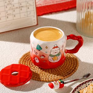 Creative Christmas Cartoon Eco-Friendly <b>Ceramic</b> <b>Mug</b> <b>Lid</b> Customizable High Beauty Value Home Office Coffee Cup for Business Gifts - Product Image 3