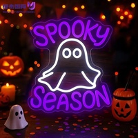 Enseigne néon LED fantôme mignon d'Halloween « SPOOKY SEASON », lampe murale LED USB pour maison hantée, man cave, décoration de chambre d'Halloween pour enfants