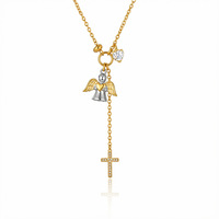 Collar con Colgante de Cruz de Cobre Chapado en Oro de Alta Gama Europeo Americano, con Perla y Circonita, para Mujer