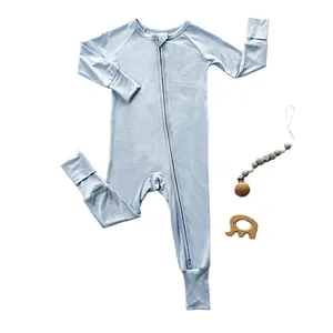Custom Wholesale Unisex Baby Pajamas Soft Slim Fit Convertible Cuff Toddler Sleepers Baby Romper With Zipper