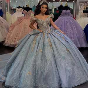 Vestido de Gala Mumuleo 100% Poliéster Azul, Largo hasta el Suelo, Moderno, Talla Grande, con Lentejuelas de Cristal, Espalda con Cordones, Estilo Natural para Quinceañera 2026 - Product Image 1