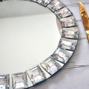 Plaques de miroir en verre ornées de perles de diamant pour tables de mariage - Product Image 4