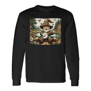 T-shirt a maniche lunghe con gnomi in stile Cottagecore, ispirata al serenato del banjo - Product Image 1