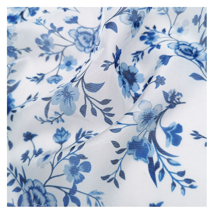 low MOQ custom print polyester organza floral printed fabric for women dresses