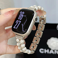 BEEFLYPOWER Luxus-Diamantarmband für Apple Watch Ultra 11 10 9 8 7 6 Damen Perlenarmband für IWatch 42mm 45mm 46mm 49mm