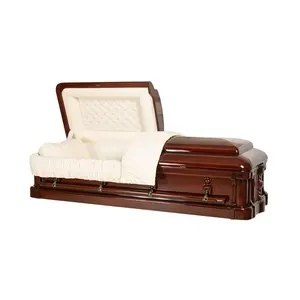 Luxury Craftsman Solid Mahogany Impressario Wood Casket Funeral Casket Burial Vault Combo Bed Wooden Casket For Adult