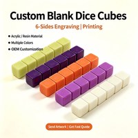 Dés en résine acrylique vierges personnalisés OEM, blocs cubes unis de couleur unie, gravure et impression de logo personnalisés sur 6 faces