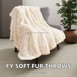 FY Luxury Soft PV Velvet Long Fur Solid <strong>Red</strong> Purple Gray Camel Striped Woven <strong>Throw</strong> <strong>Blanket</strong> for Adults Kids for Airplane Use - Product Image 3