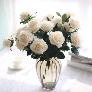 Flores de seda Real Touch 10 cabezas de seda Artificial <span class=keywords><strong>rosa</strong></span> roja ramo de flores para boda <span class=keywords><strong>Casa</strong></span> Decor - Product Image 4