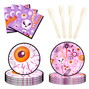 DAMAI Factory Wholesale New Disposable purple Exploding Eyeball Halloween Party Paper Plate Set - Product Image 4