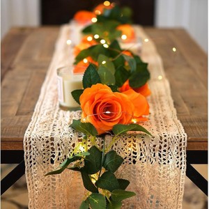 Artificial Orange Rose <b>Vines</b> 2M Silk Flowers High Simulation For Wedding Home Decor Outdoor Use - Product Image 3