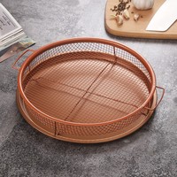 Plateau à légumes en cuivre Plateau de cuisson antiadhésif avec panier à griller à mailles surélevées Ensemble de 2 pièces