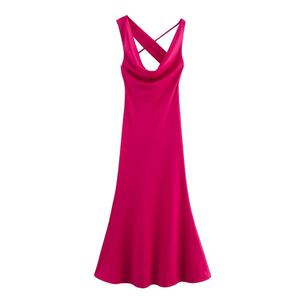 Robe longue élégante sans manches et dos nu pour femme, collection Printemps 2025, style chic vintage, couleur unie, nouvelle mode féminine / Vestido - Product Image 1