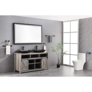 DB 72 pulgadas. W x 36 pulgadas. H Rectangular LED Espejo de gran tamaño Negro Enmarcado Anti-Fog Regulable Montaje en pared para baño Solo Pickup - Product Image 3