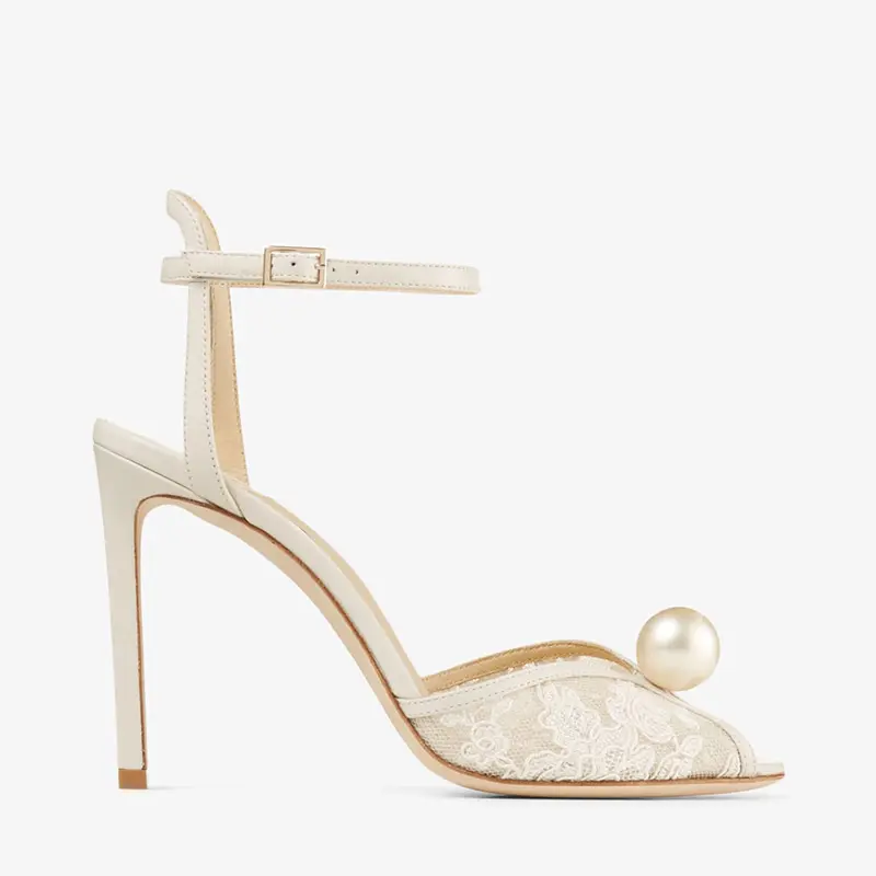 2023 Custom Bridal Shoes High Heel Wedding Sandals Ankle Strap Thin Heel Outdoor Elegant Ladies Custom Wedding Heels Pearl