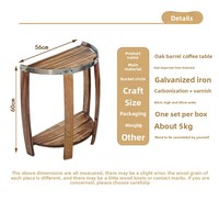 Table basse demi-tonneau en chêne massif au design antique, 60 cm, double étagère de rangement, pot de fleurs, durable, détachable, type support facile