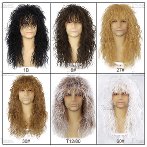 Perruque noire à mèches de style années 80 - Costume de rock star pour homme pour le heavy metal, grosse perruque - Fête punk rock - Product Image 5