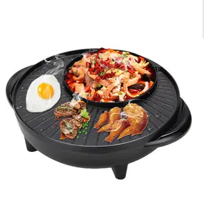 Vendita calda tavolo in stile coreano forma rotonda barbecue grill pan 2 in 1 barbecue elettrico senza fumo Hot pot grill