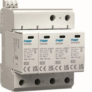 Dispositivo di Protezione da Sovratensioni Hager Spa090n 4p T1 T2 50ka per Quadri Elettrici - Product Image 1