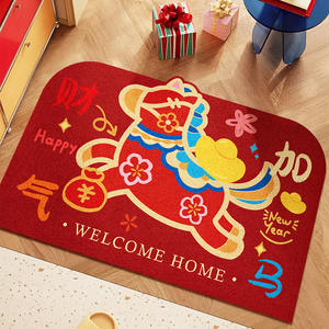 Alfombra de Entrada Rectangular Chima Nafu de Seda Roja con Diseño Novedoso de Personajes, para Exteriores, Bienvenida, Hogar, Año Nuevo - Product Image 2