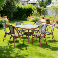 Chaise de salle à manger en rotin robuste en gros, mobilier de patio extérieur noir pour hôtel, jardin, restaurant