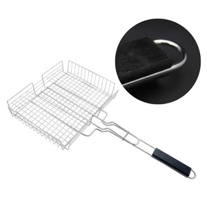 Cesta de Acero Inoxidable para Asar Carne y Verduras, Accesorio para Barbacoa de Carbón de Bambú, <span class=keywords><strong>Malla</strong></span> Metálica Antiadherente Resistente al Calor - Product Image 1