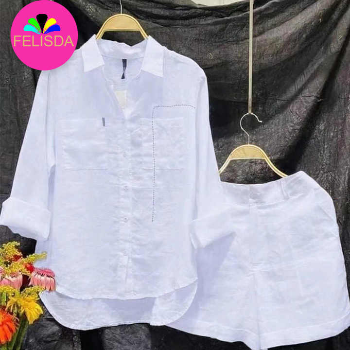 2pcs Set Short Sleeve Button- Shirt + Elastic Waist Shorts with Print Casual Suit