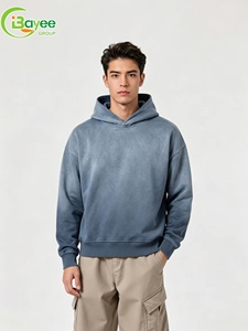 Hoodie surdimensionné court coupe carrée en coton épais 500 g/m² <span class=keywords><strong>bleu</strong></span> <span class=keywords><strong>marine</strong></span> délavé vintage pour <span class=keywords><strong>homme</strong></span>, style tie-dye - Product Image 1