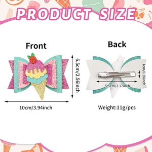 Pince à cheveux en tissu motif crème glacée, bandeau doux pour bébé, pince à bec de canard décontractée en cuir PU à motif pailleté, écologique - Product Image 4