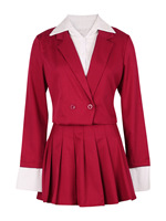 Ensemble de deux pièces assorties, chemise patchwork à manches longues, blazer, tenue tendance pour femmes, jupe mini plissée