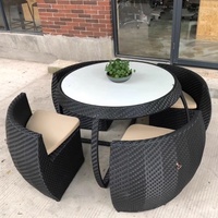 Ensemble table et chaises de jardin en rotin tressé, forme citrouille, avec rangement, imperméable et résistant aux UV, pour cour et terrasse