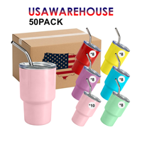 Lot de 50 mini-gobelets colorés en acier inoxydable de 3 oz avec paille et couvercle, pour sublimation, expédiés depuis l'entrepôt américain
