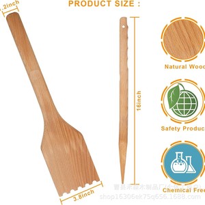Raspador de madera para barbacoa, herramienta de volteo duradera con mango largo para cocinar a la parrilla - Product Image 5