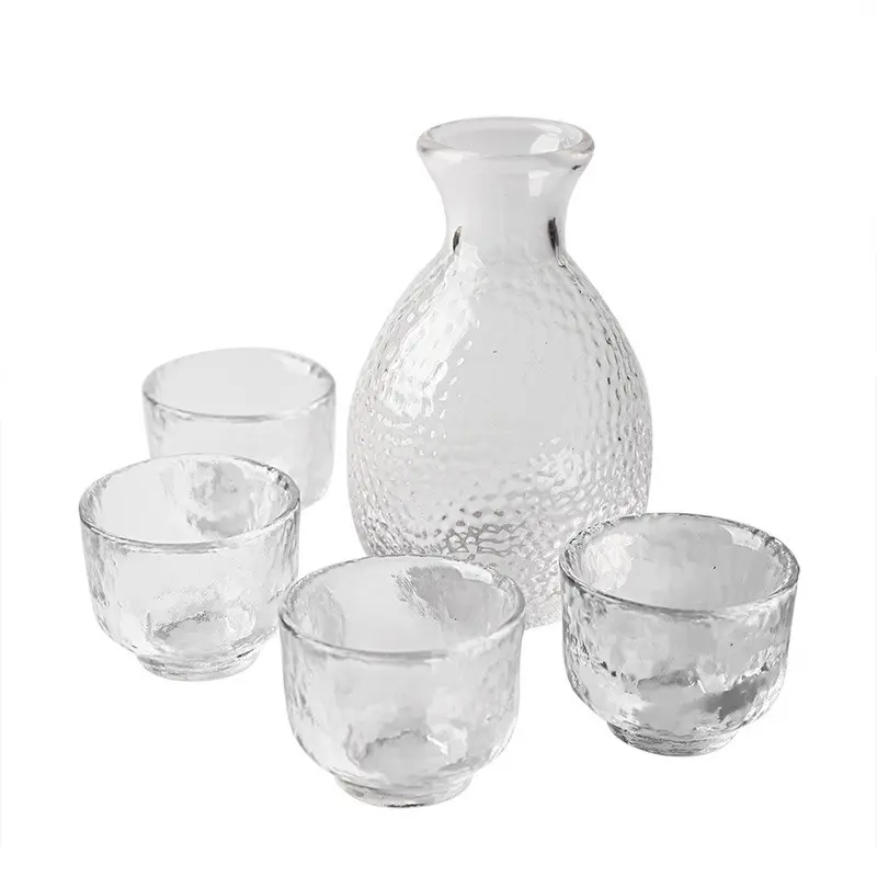 Set di Sake giapponesi 6 pezzi Clear Unique Trendy Floating Design 1 Sake caraffa Bottle 1 Sake Tank e 4 tazze Saki